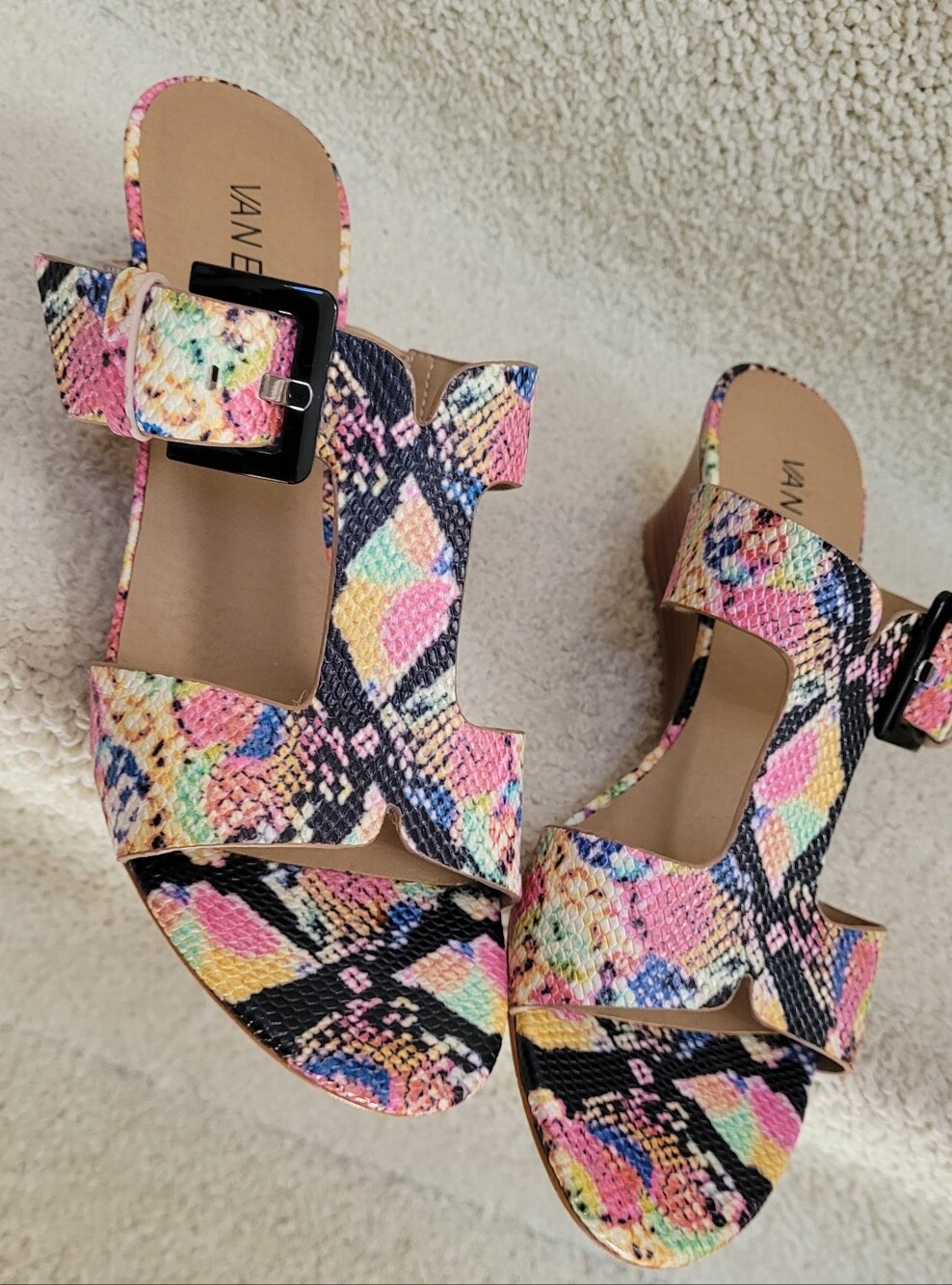 Vaneli Pastel Snake-Print Buckle Slide Sandals - Picture 2 of 6